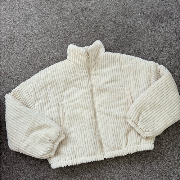 Cream Ribbed Zip-Up Jacket - Picture 1 of 4